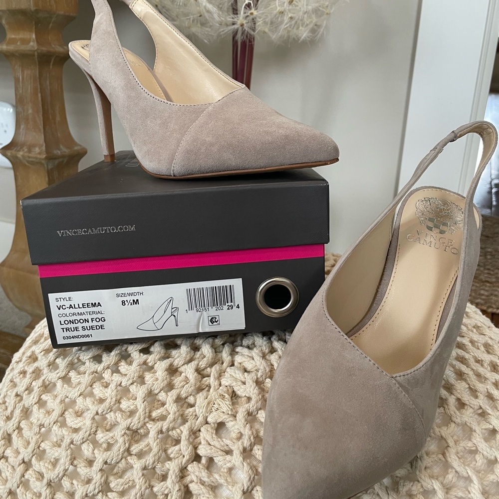 Vince Camuto London Fog Suede Pointed-Toe Slingback Heels
